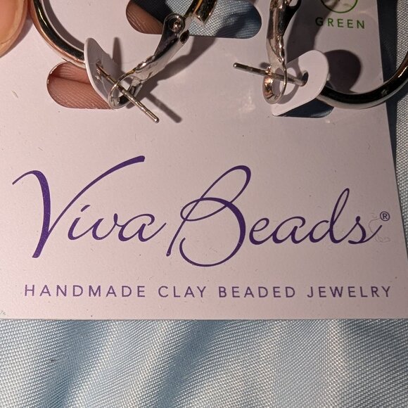 Viva Beads Blue & Yellow Ceramic Bead Hoop Earrings 5130 - Picture 4 of 6